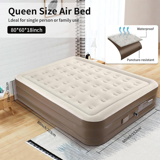 Inflatable Queen Size Airbed Mattress with in built Pump self inflating and deflating