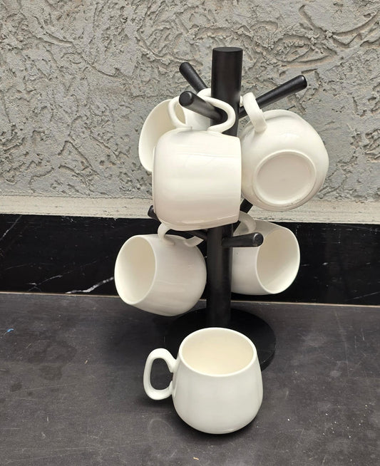 6pc Unique Cappuccino Cups with Bamboo Stand