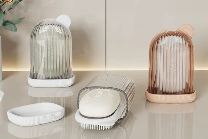 Portable Travel soap dish holder with shower brush