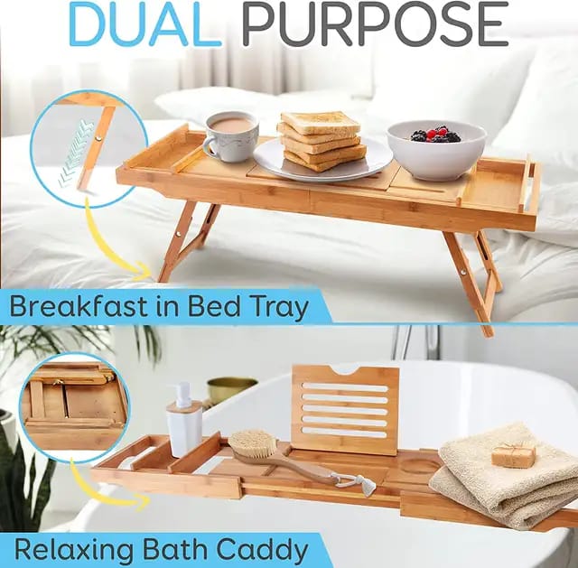 Expandable Bamboo bathtub caddy Tray