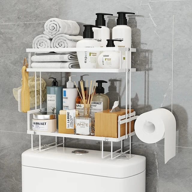 Double layer bathroom/Toilet rack with tissue holder