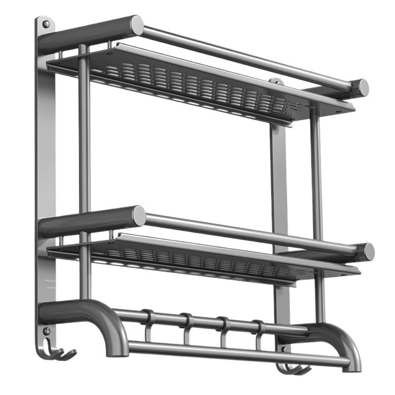 Double layer bathroom rack with hooks