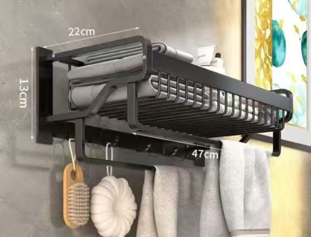 Bathroom wall mounted towel rack with hooks