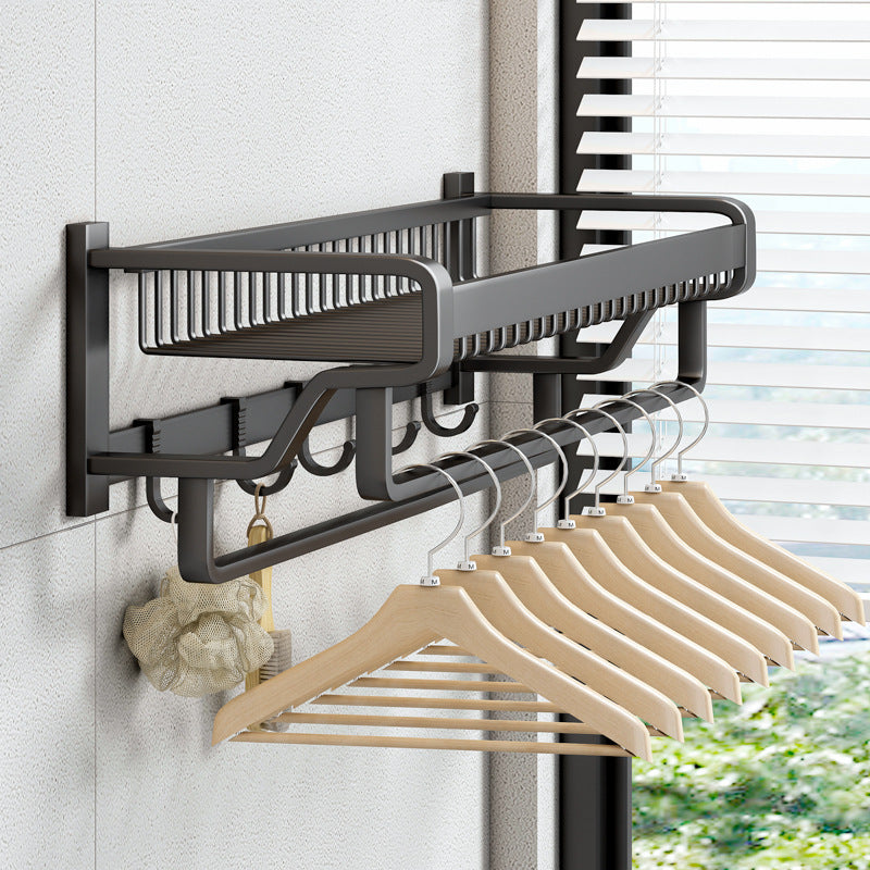 Bathroom wall mounted towel rack with hooks