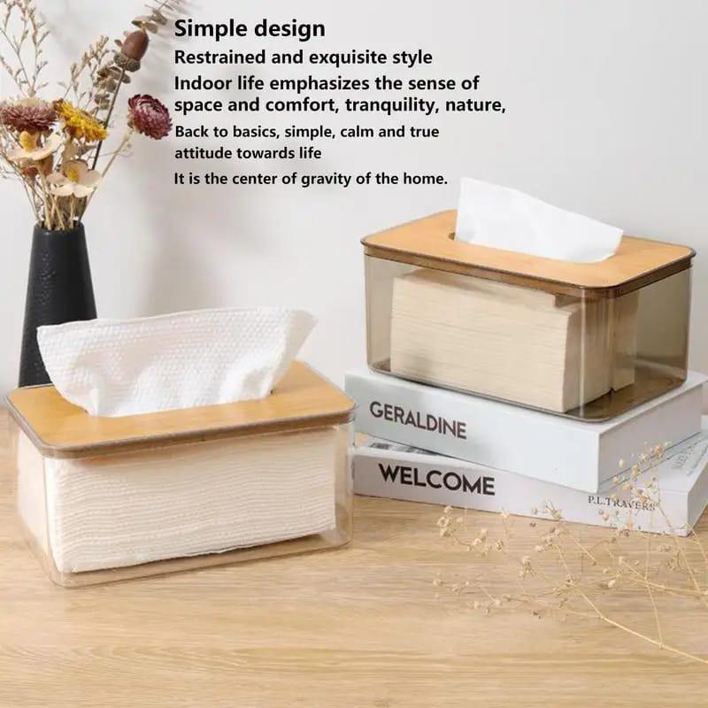 Nordic minimalist tissue box with bamboo lid
