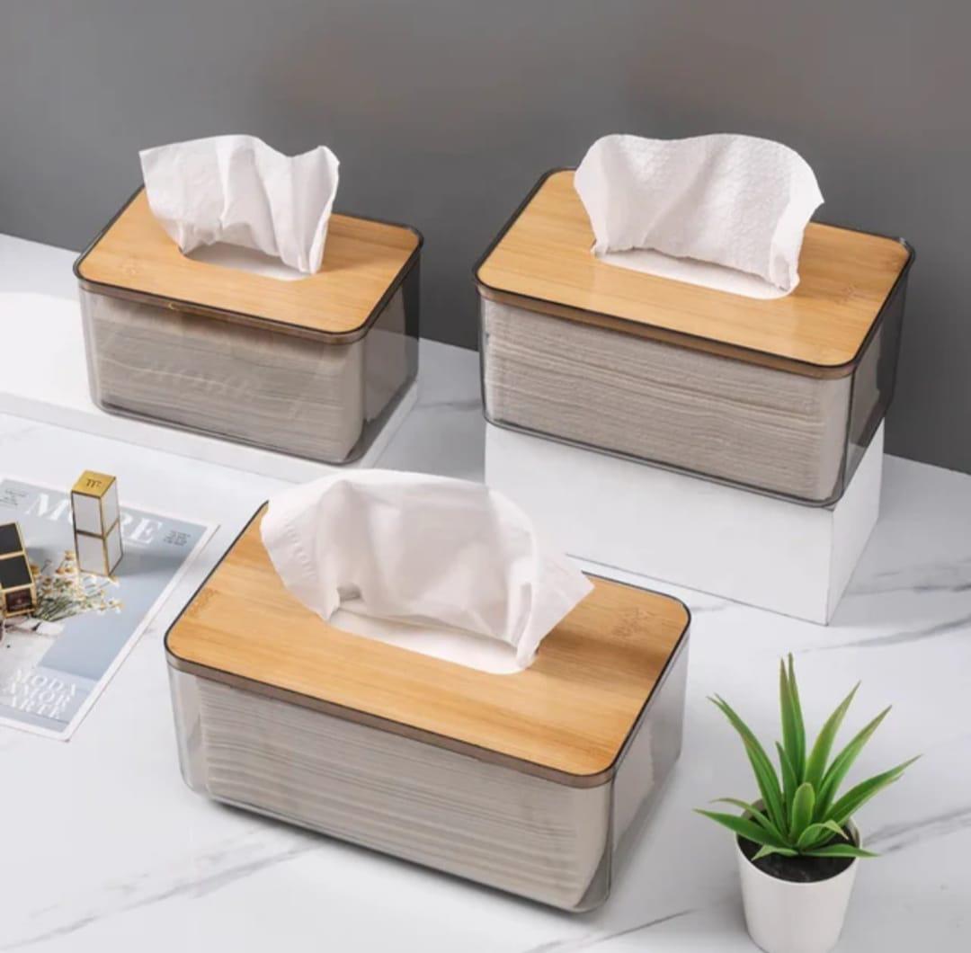 Nordic minimalist tissue box with bamboo lid