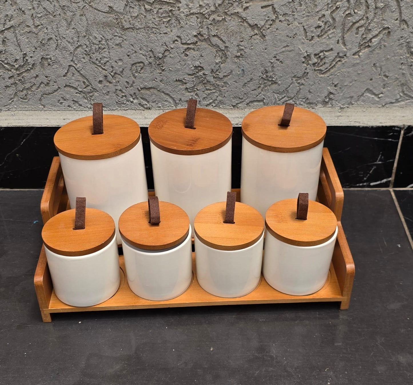 7 pcs ceramic canister set with Bamboo stand