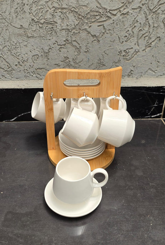 12pcs unique cappuccino cup with bamboo stand