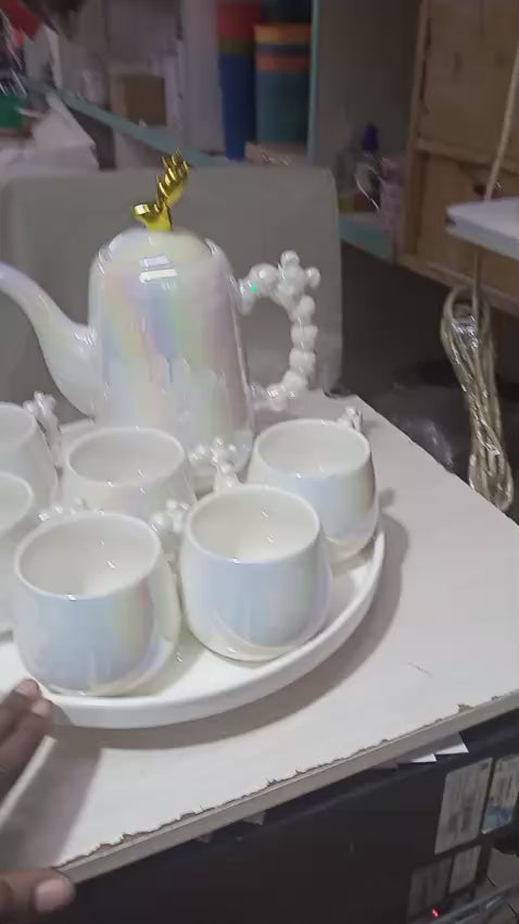 9pc Luxury Pearl Handle Tea Set