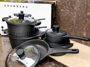 10 Pcs Edenberg Granite Cookware Set ceramic-marbled coat, non-stick coating, PFOA free Material: pressed aluminum