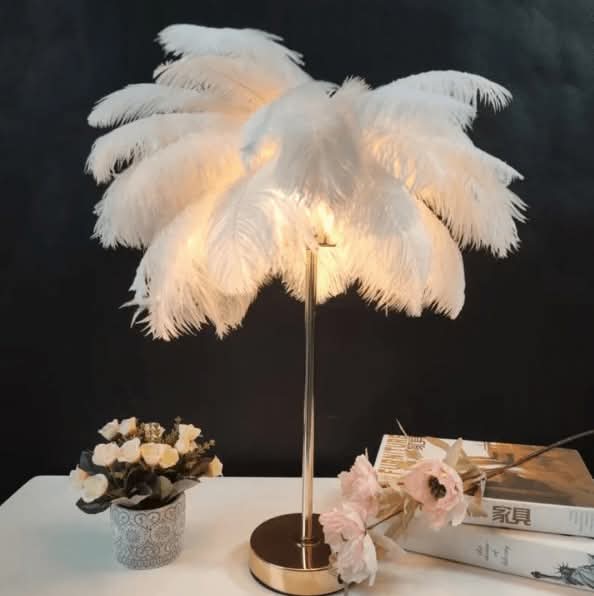 Long feather bedside lamp