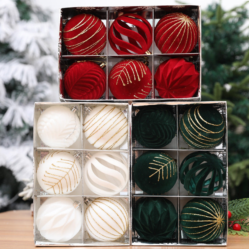 6PCS 8CM VELVET CHRISTMAS TREE DECOR BALLS