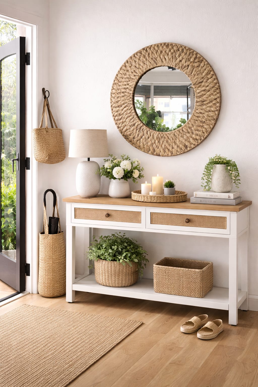 Modern oval Rattan Bamboo Decorative mirror