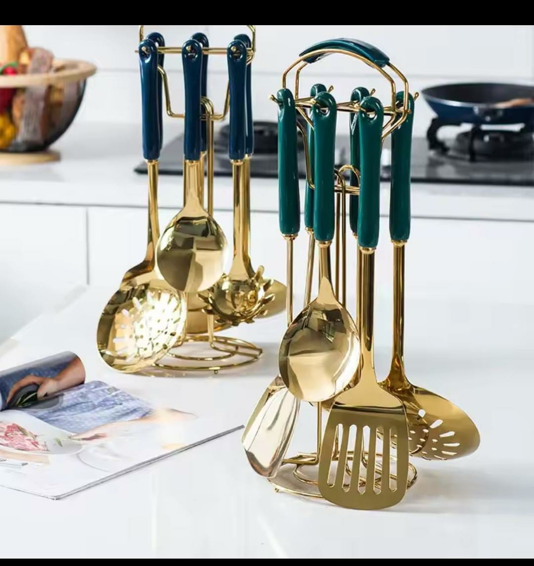 CERAMIC HANDLE Nordic & stainless steel serving spoon set now 7 in 1 set