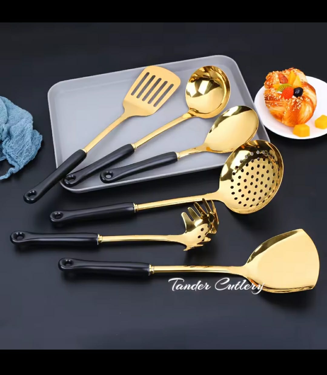 CERAMIC HANDLE Nordic & stainless steel serving spoon set now 7 in 1 set