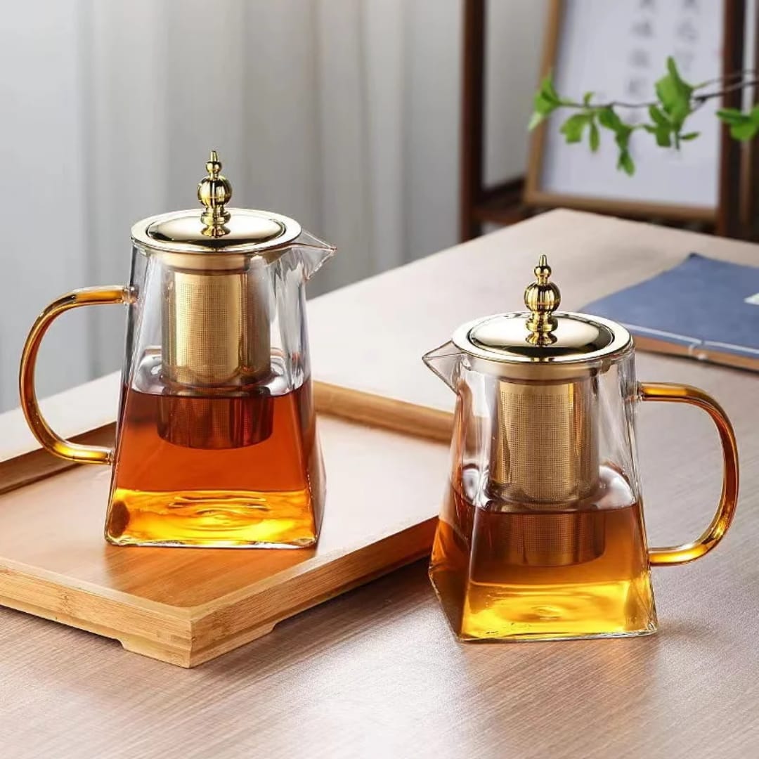 New Heat Resistant Glass Teapot With Stainless Steel Infuser Heated 1 Tea Pot Good Clear Kettle Square Filter Baskets