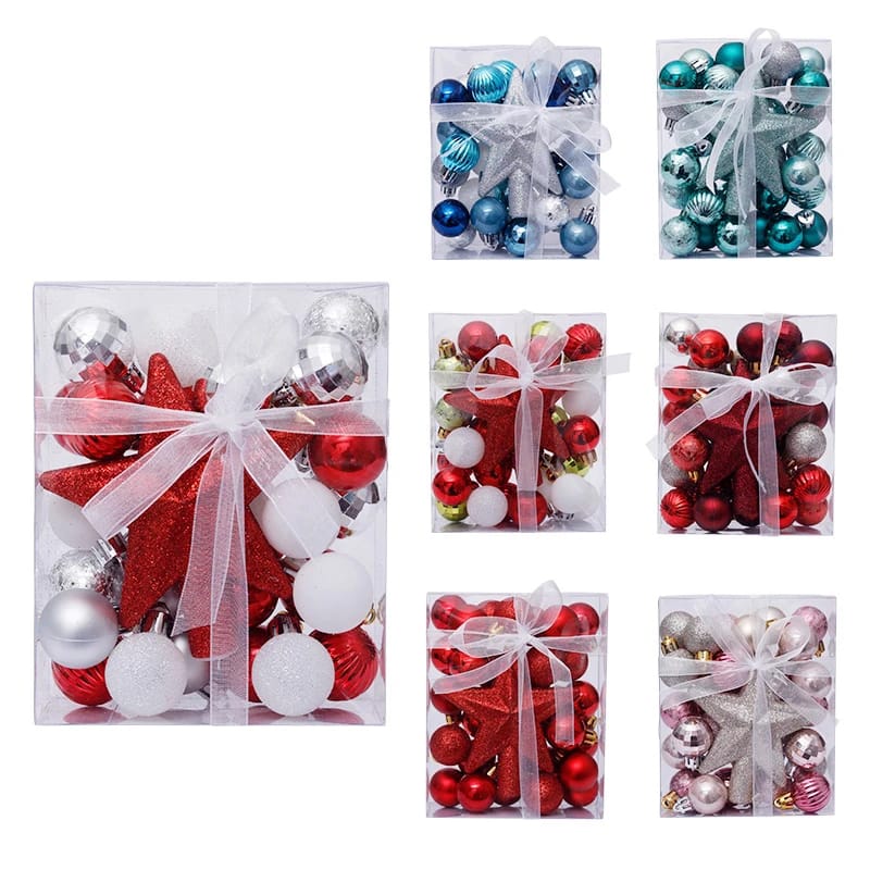 xmass balls set  with ribbon and stars