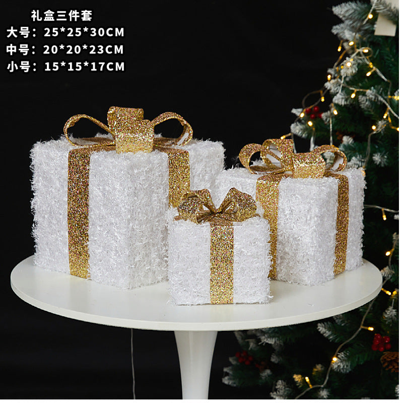 3Pc Set Snow Flocked Christmas Lighted Gift