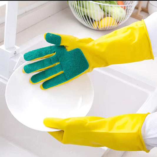 Latex Dishwashing/ Cleaning Gloves with Scouring Pads