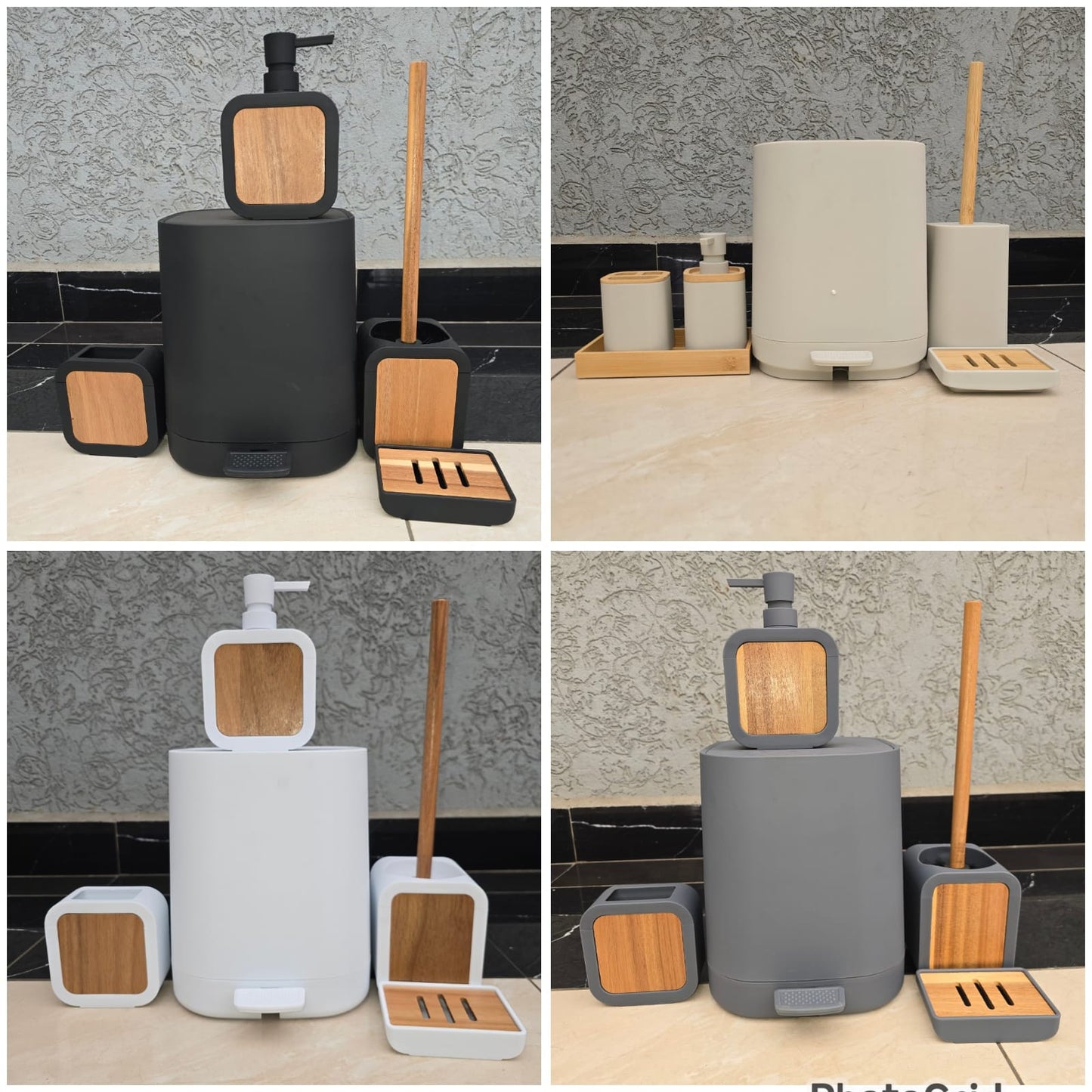 Plain 6pcs Bathroom Accessories set with Pedal