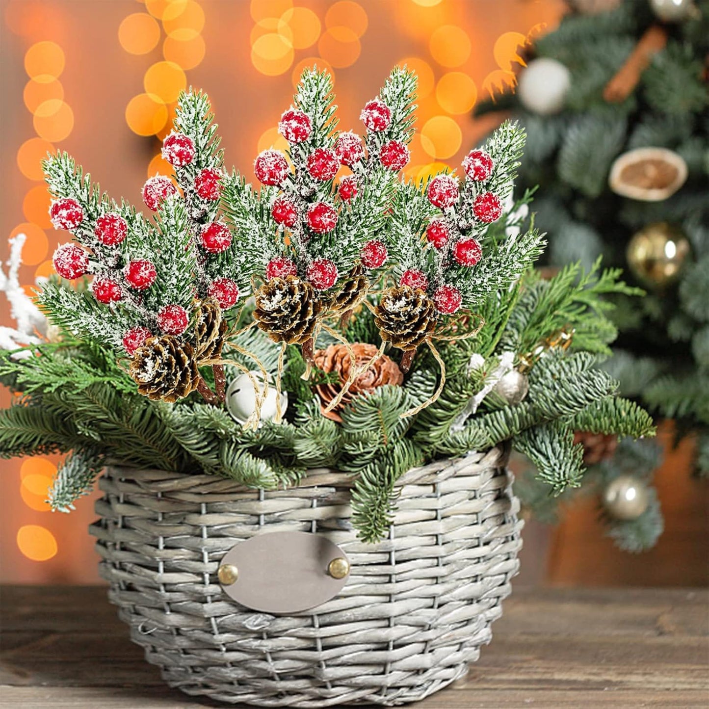 2Pcs Christmas Red Berry Articifial Flower Pine Cone
