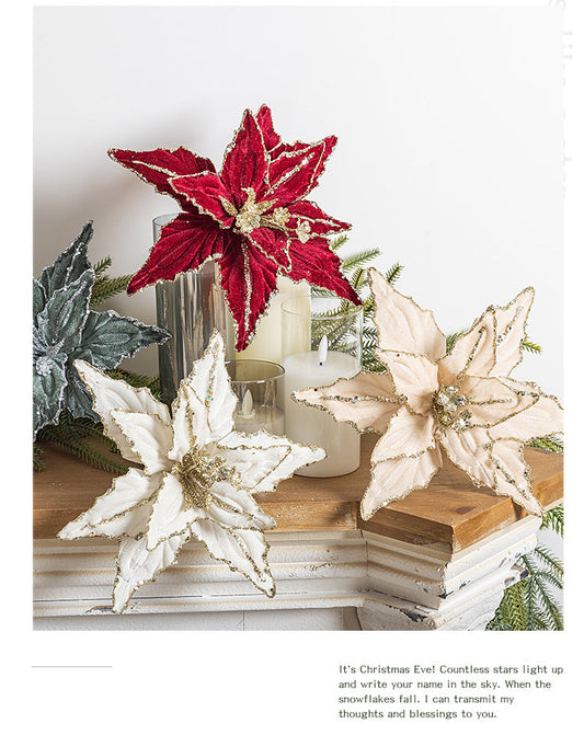 Artificial Flowers  Christmas Flower Pendant New Simulation Pattern Diy Red Multi Layered Christmas Tree Decoration