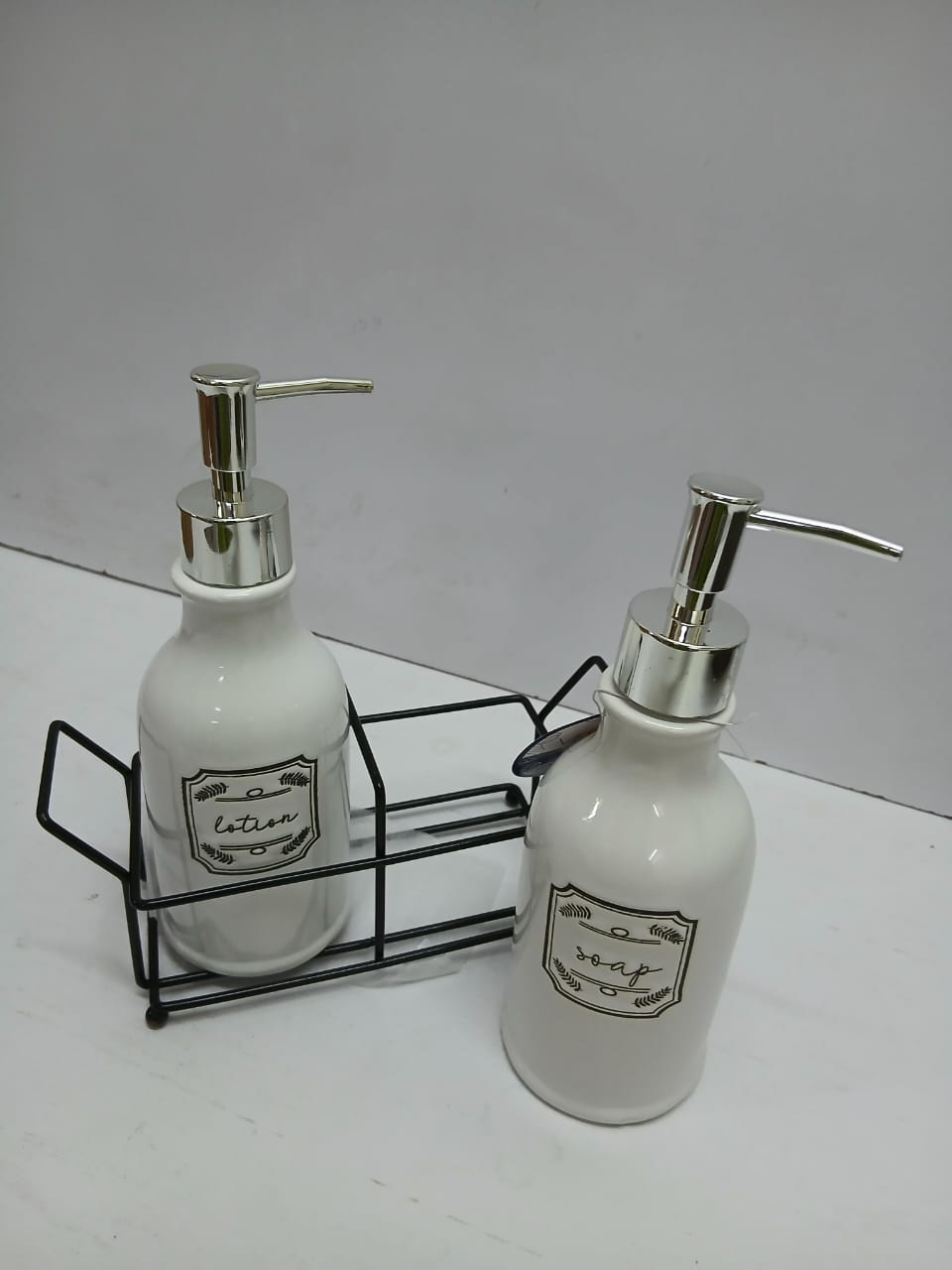Soap and lotion dispenser set with stand