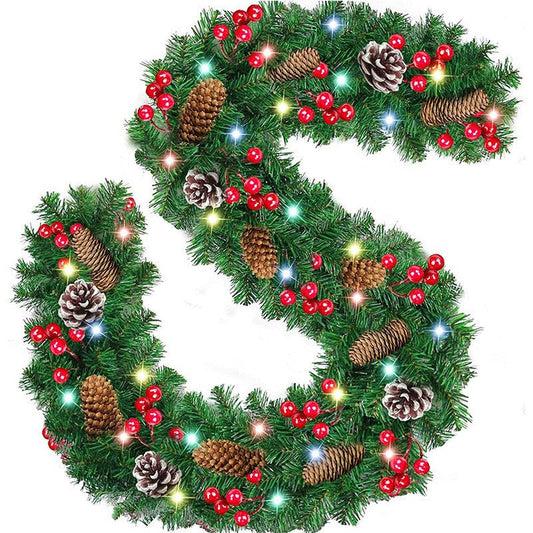 2.7M Christmas Garland decoration with pinecones,red berries