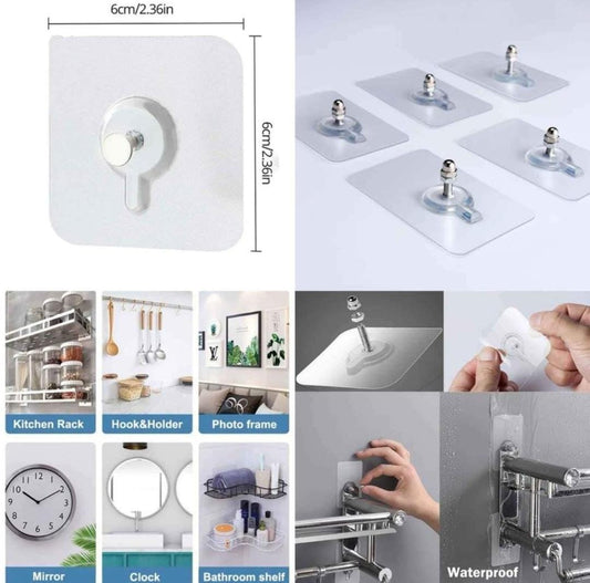10PCS TRANSPARENT ADHESIVE WALL HOOKS