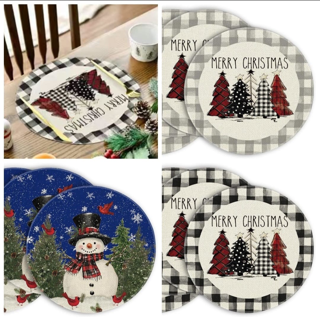 Plaid Christmas Round Placemats Set of 2pcs 650/-