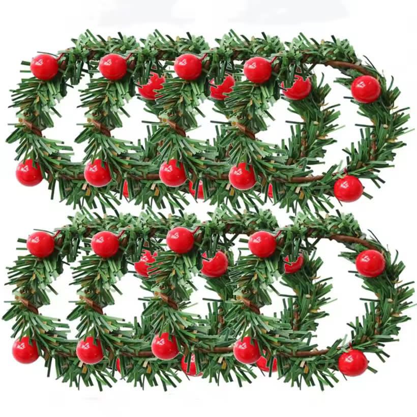 6pcs Christmas Red Fruit PVC Pine Needle Napkin