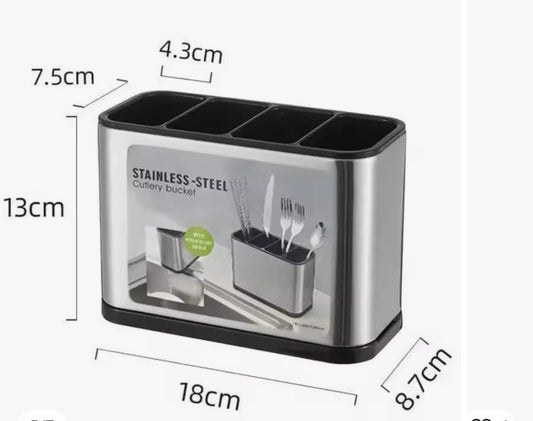 Countertop partitioned cutlery organizer with drainer