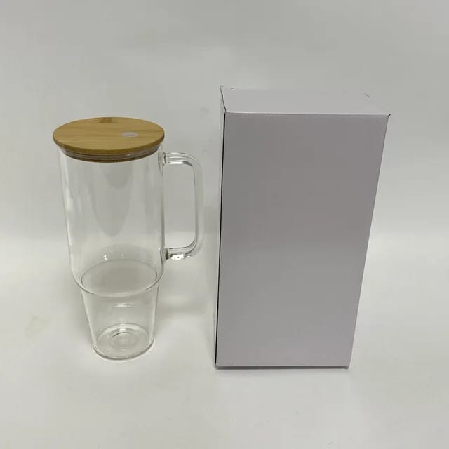 Borosilicate Bamboo Drinking Glass Cup/Tumbler with lid + Straw