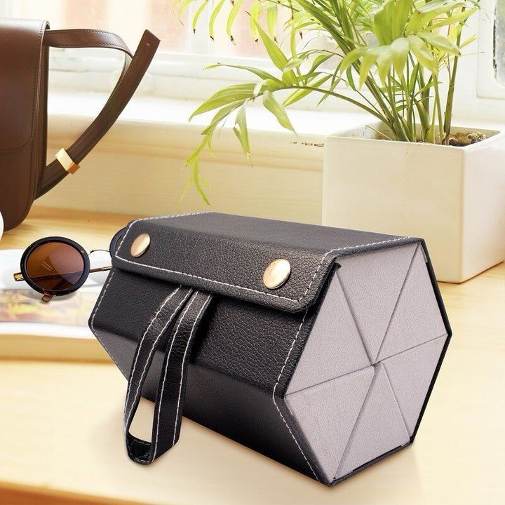 Sunglasses Organizer Box / Folding Portable Glasses Travel PU Leather Case