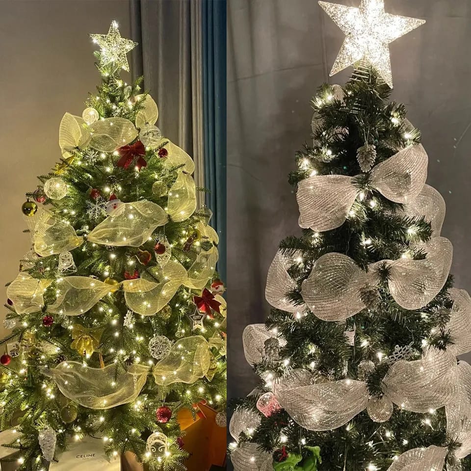 26cm 10 Yards Gold White Mesh Ribbon DIY Xmas Tree Glitter Mesh