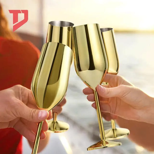 A pair of Gold Stainless steel wine glass