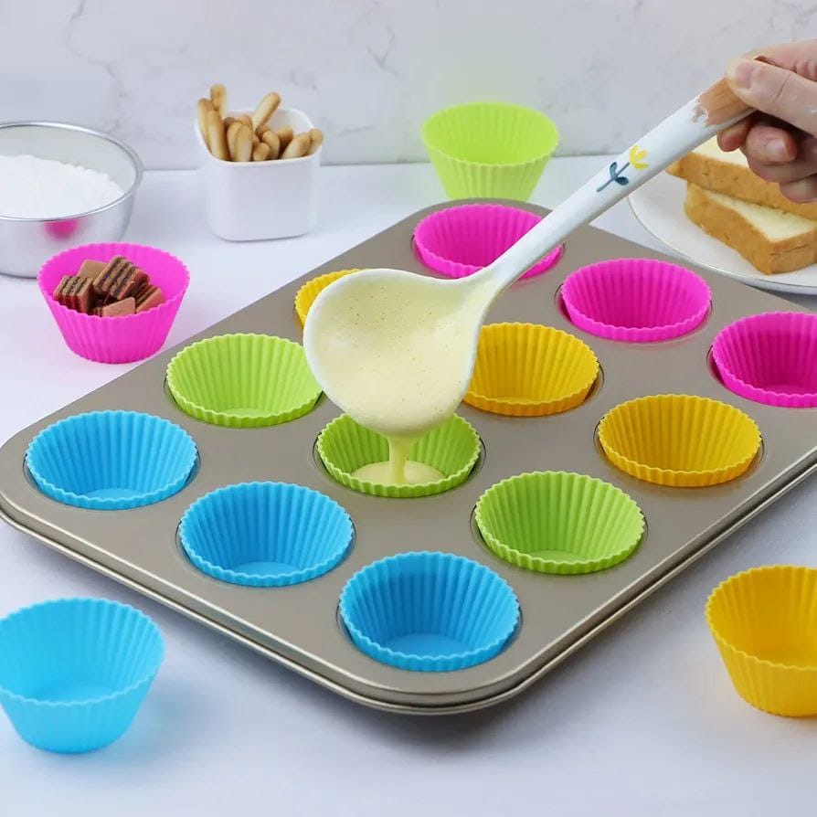 12pcs silicon reusable moulds with cup cake baking mould