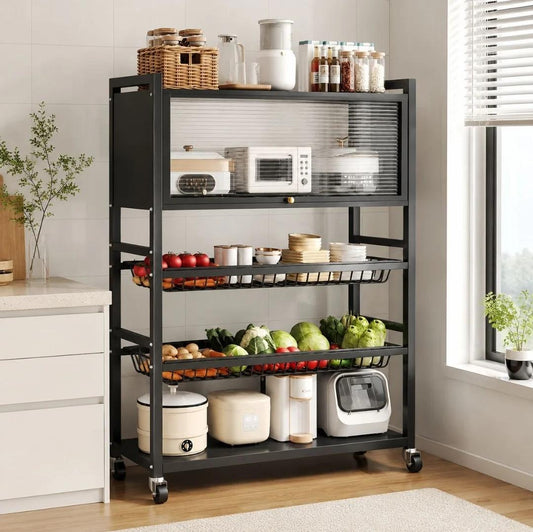 3 Layer+ Cabinet Multifunctional Kitchen Storage Shelf Rack with Detachable Mesh Baskets & Universal Wheels