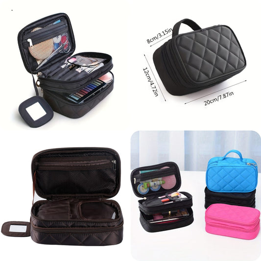 WATERPROOF DOUBLE LAYER COSMETIC STORAGE BAG/ MAKEUP BAG WITH MIRROR