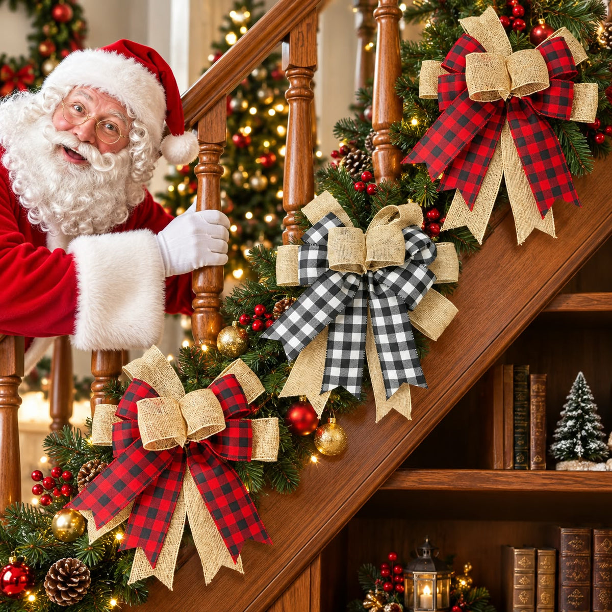 Christmas black and white/ red and black  plaid bow