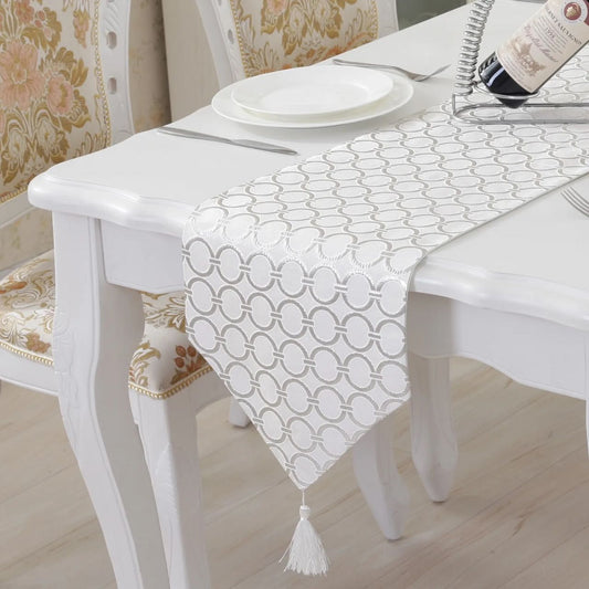 White and gold/silver prismatic gilded table runner