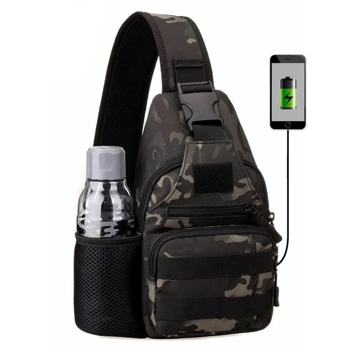Tactical Millitary Chest bags with water bottle holder and Usb charging interface*l