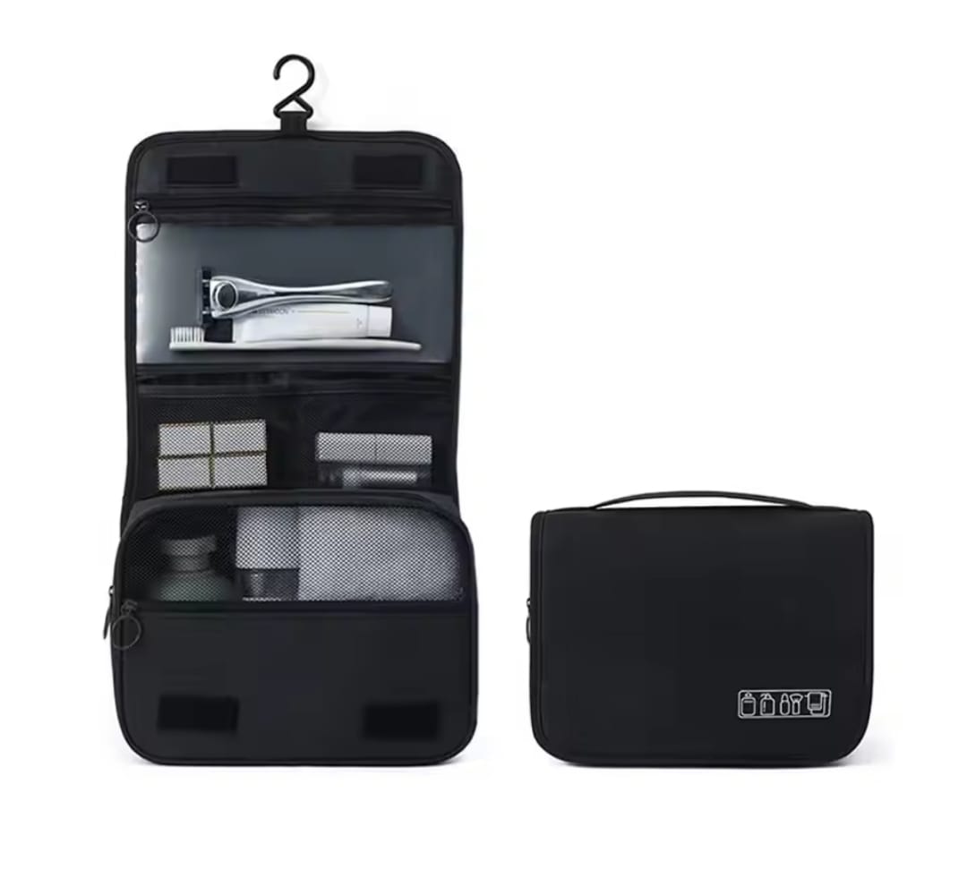 Portable cosmetic makeup toiletry bags with hooks