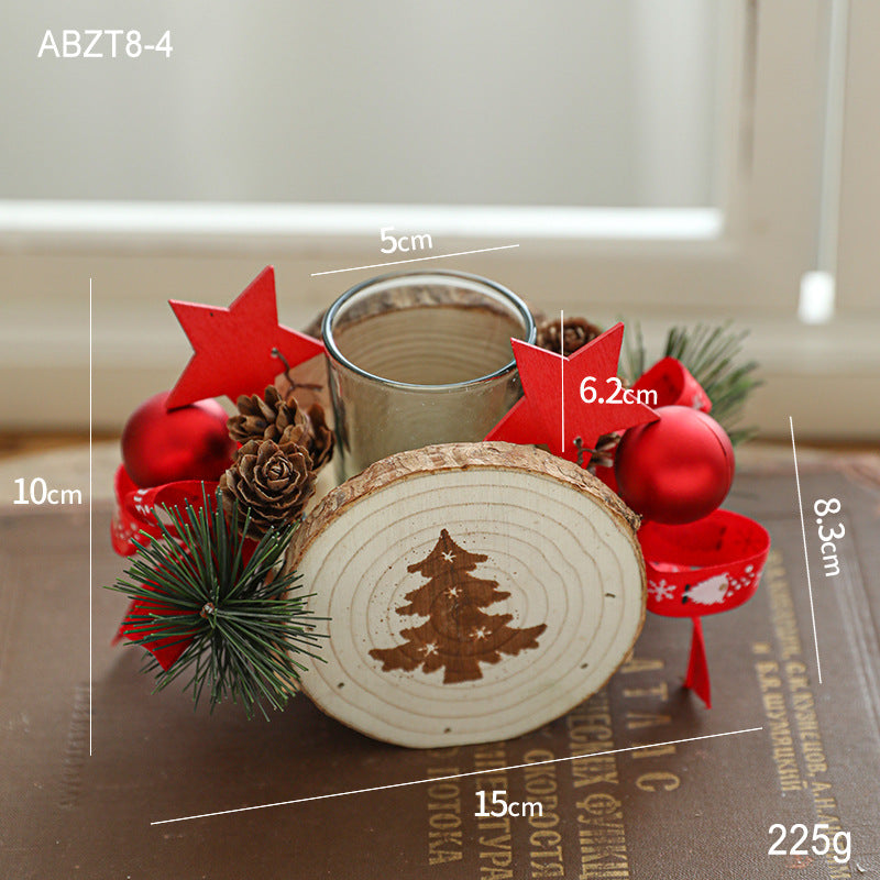 Wooden Candlestick Christmas Decoration Candle Holder Desktop Ornaments Creative Pattern Crafts