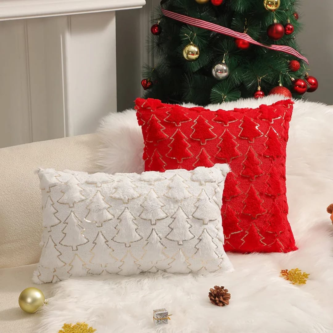 Christmas Tree Glitter Plush Cushion Cover Home