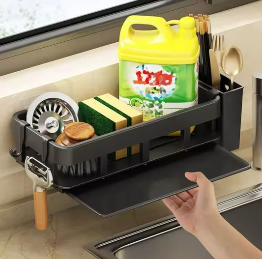 New Style Kitchen Sink Drain Rack Sponge with drain tray and cutlery holder