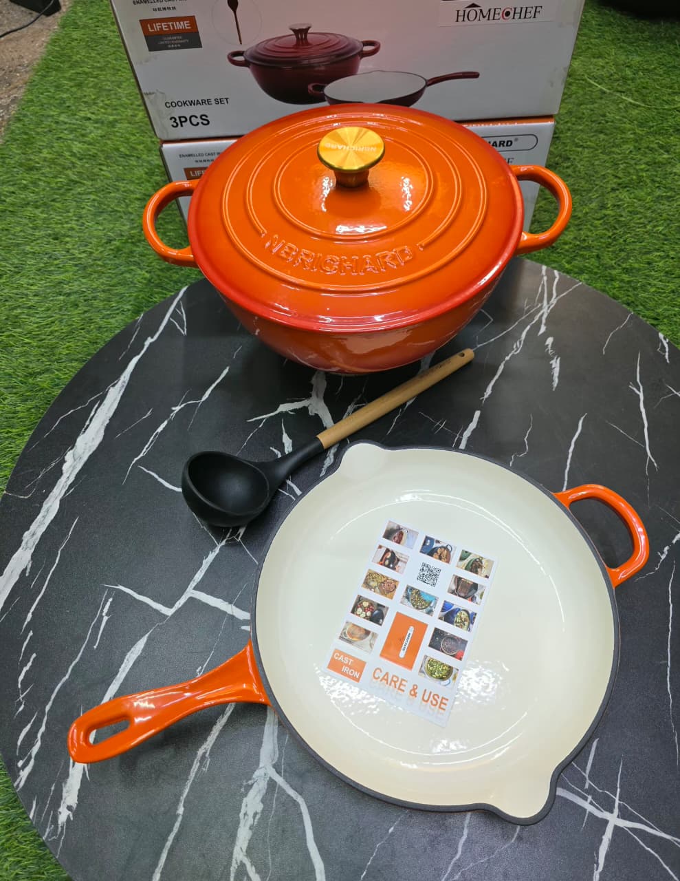 3 pcs Set Enamel Cast iron cooking pots