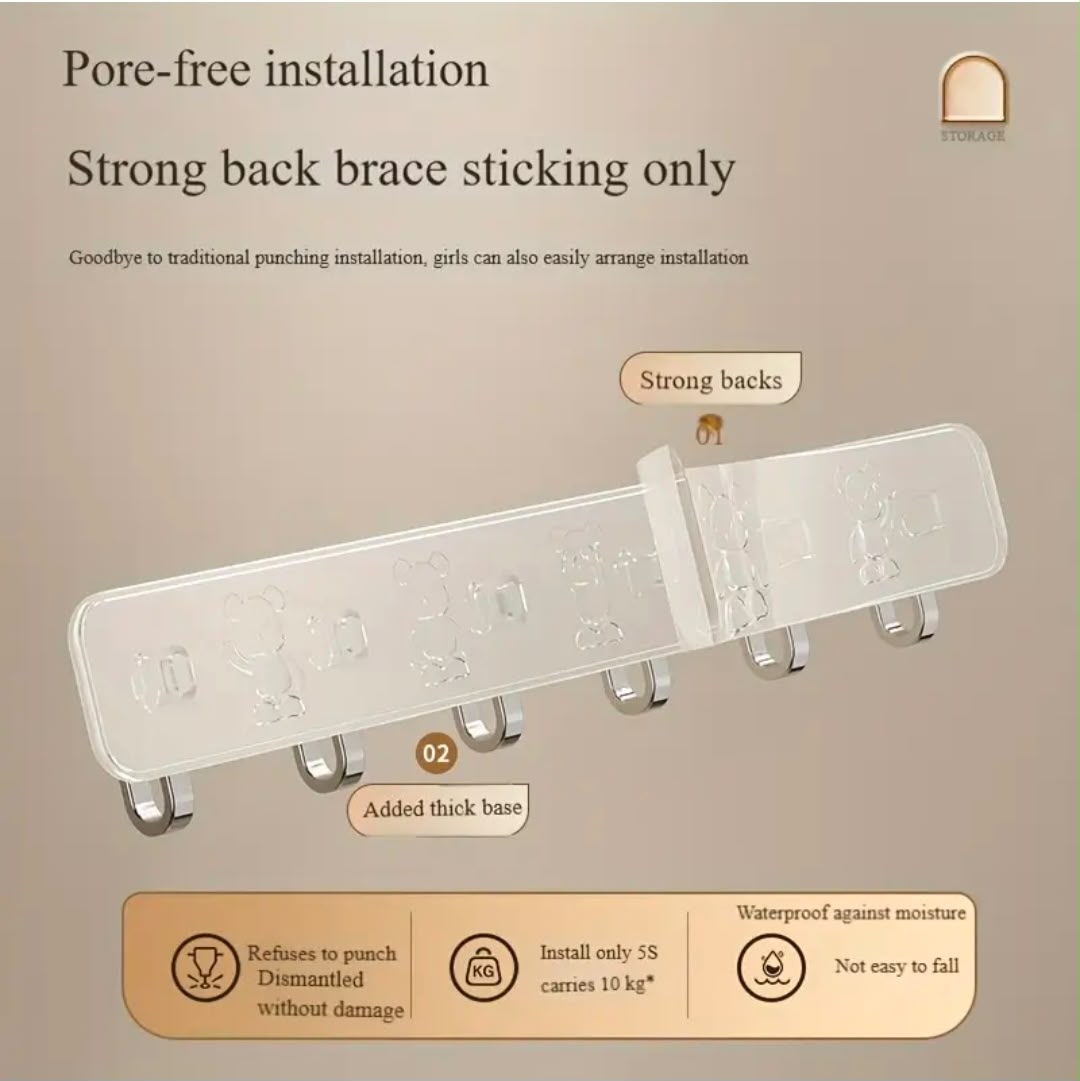 Strong wall-Mounted Hook Rack (6 Hooks
