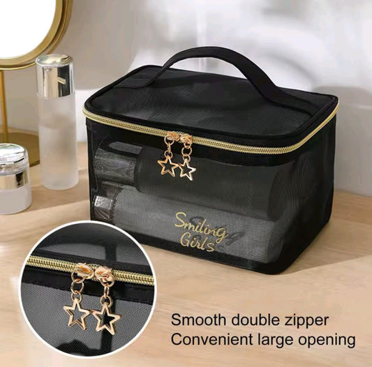 Pretty transparent toiletry bag double zippers, multifunction cosmetic storage bag