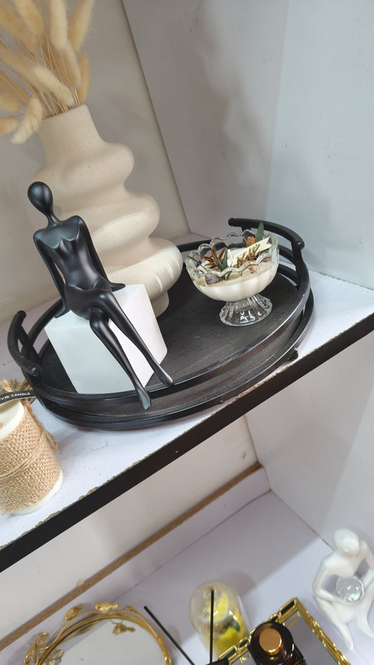 Home Decor Rustic Modern Metal and Wood Round Counter Tray